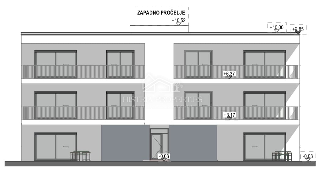 Kakovostna novogradnja s pogledom na morje in veliko teraso na mirni lokaciji