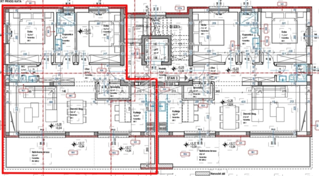 Prostorna in sončna terasa s panoramskim razgledom in moderno stanovanje v novogradnji v bližini Poreča