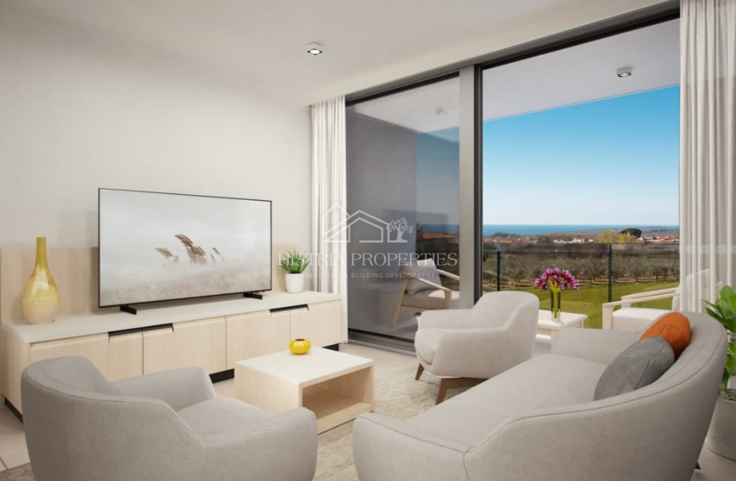 Moderna novogradnja in stanovanje s pogledom na morje v bližini Poreča