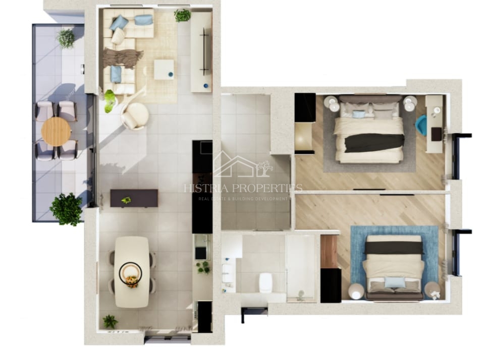 Moderna novogradnja in stanovanje s pogledom na morje v bližini Poreča