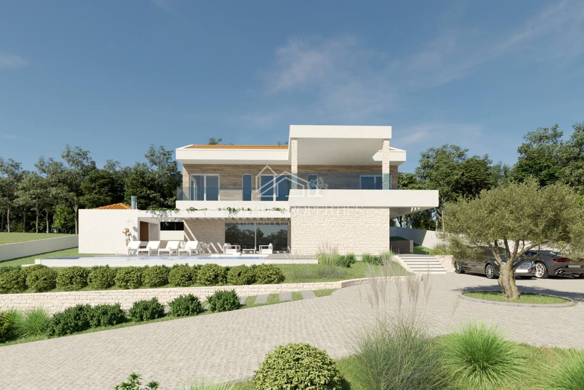 Panoramski pogled na morje in atraktivna lokacija s sodobnim projektom, pripravljenim za gradnjo