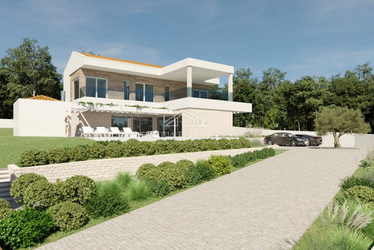 Panoramski pogled na morje in atraktivna lokacija s sodobnim projektom, pripravljenim za gradnjo