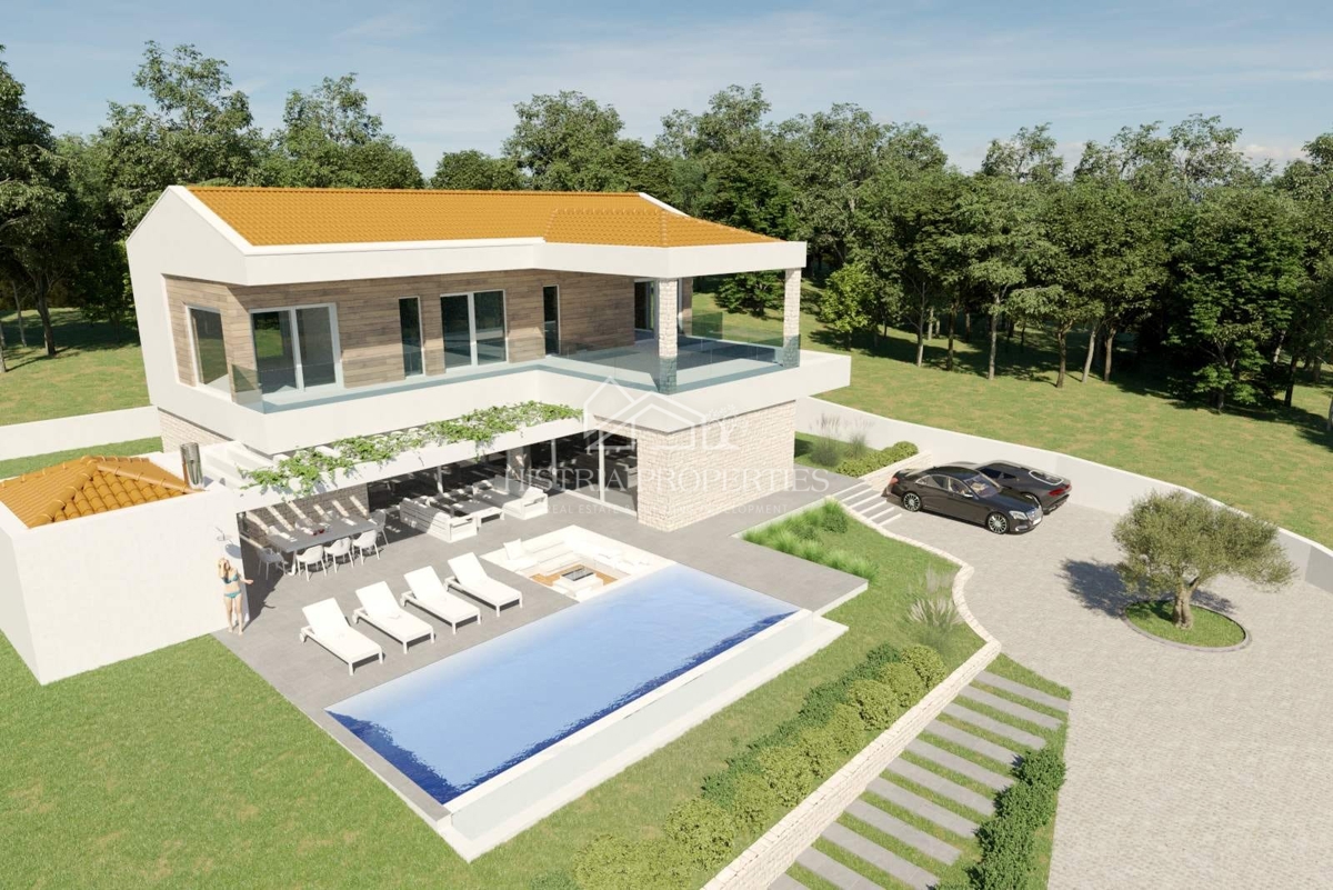 Panoramski pogled na morje in atraktivna lokacija s sodobnim projektom, pripravljenim za gradnjo