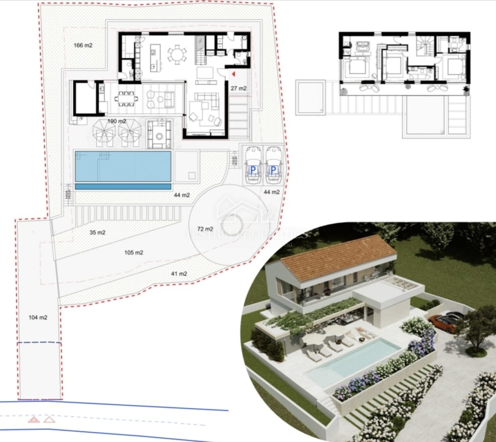 Panoramski pogled na morje in atraktivna lokacija s sodobnim projektom, pripravljenim za gradnjo