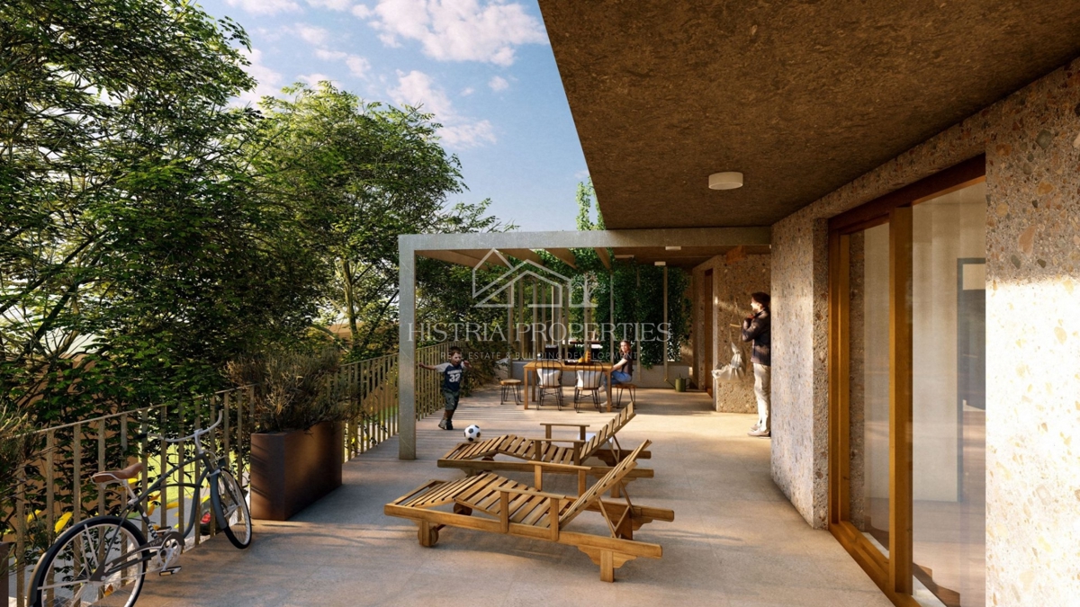 Izjemno kakovostna novogradnja in stanovanje z veliko teraso in pogledom na morje