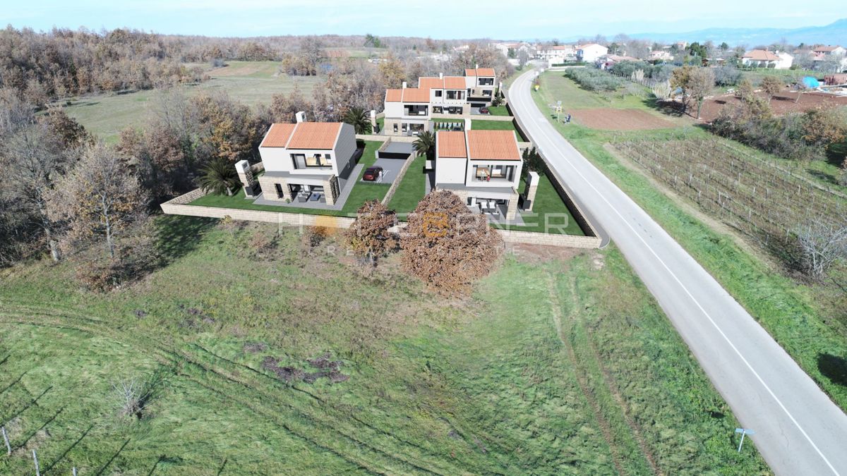 Barban, 4 zazidljiva zemljišča za gradnjo 4 počitniških hiš, pogled na morje