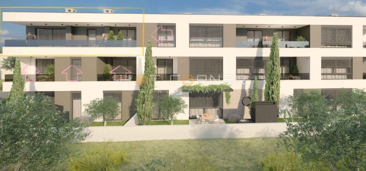 Štinjan, penthouse, 3 spalnice, velika terasa, pogled na morje, 3 minute vožnje od plaže Puntižela!