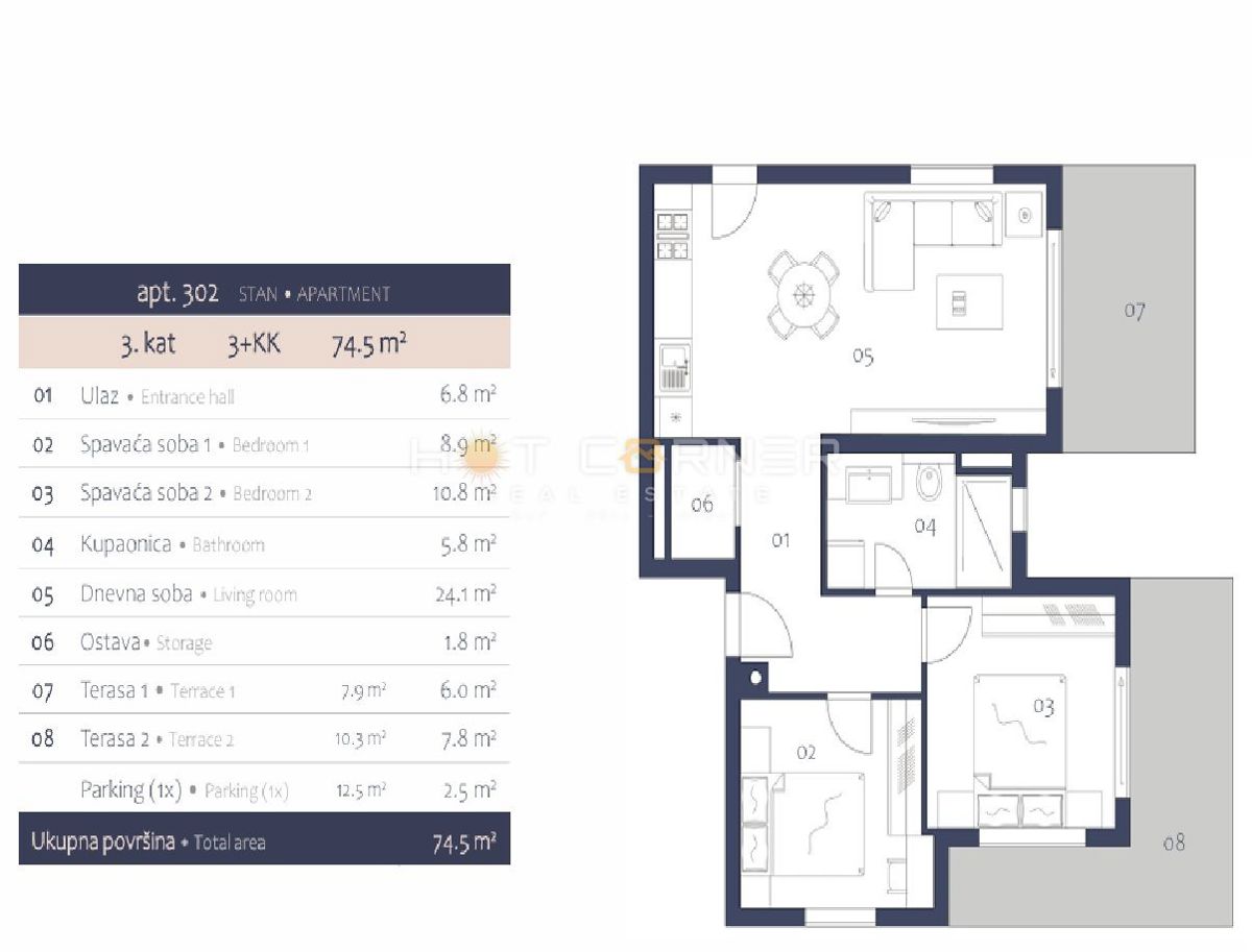 Stanovanje Premantura, Medulin, 74,50m2