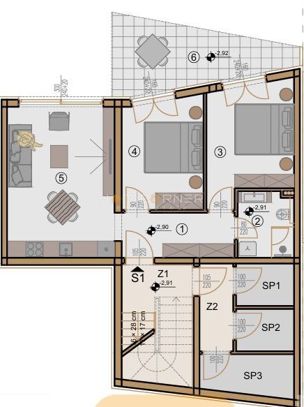 Medulin, 650 m od plaže, novo, pritlično stanovanje, 2SS z 175 m² vrta