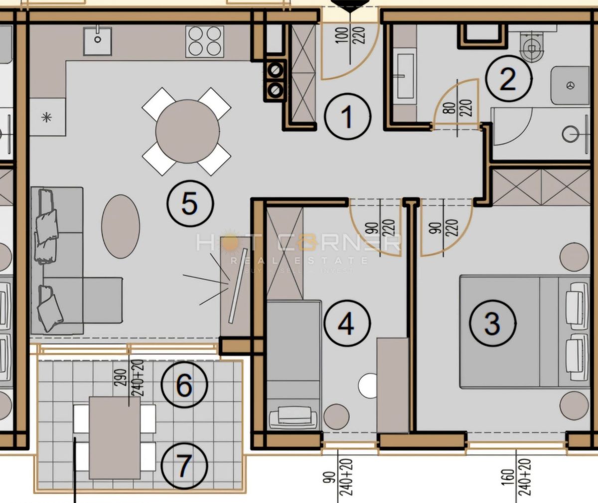 Pogledna dvosobna, terasa 6. nadstropje – Monvidal, Pulj