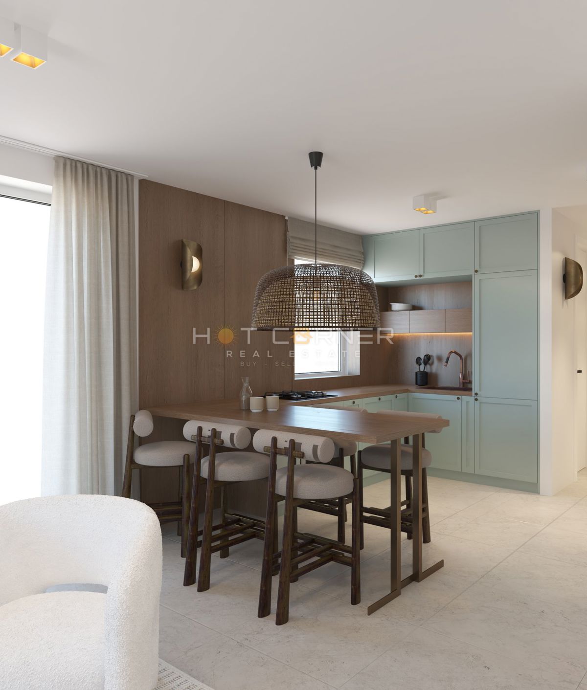 Eleganten trisobni stan v treh etažah z vrtom in pogledom na morje