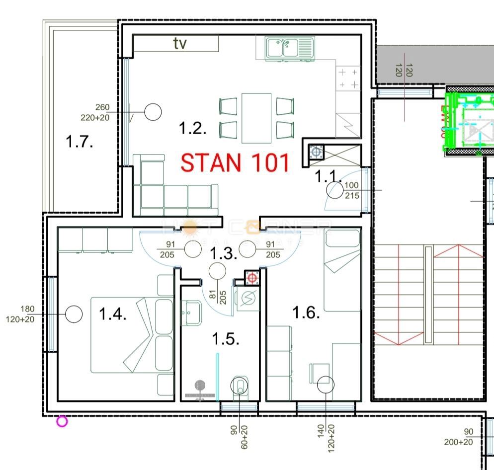 Pula - novogradnja blizu centra | Stan S101, 2 sobe, terasa, parkirišče