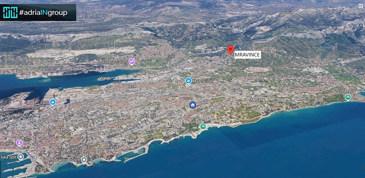 Zazidljivo zemljišče, Mravince (Solin - Split), PANORAMSKI RAZGLED // 804m2 - video // preberi opis