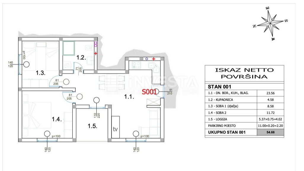 Apartma v pritličju, dve spalnici, blizu morja.