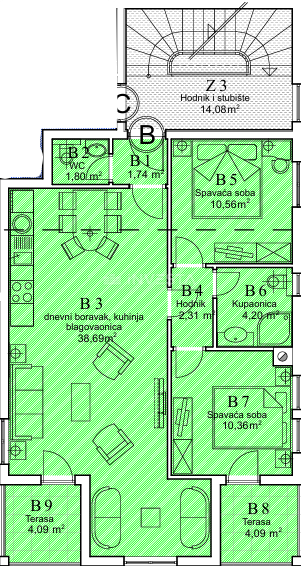 Moderen apartma v prvem nadstropju, le 200 m od morja