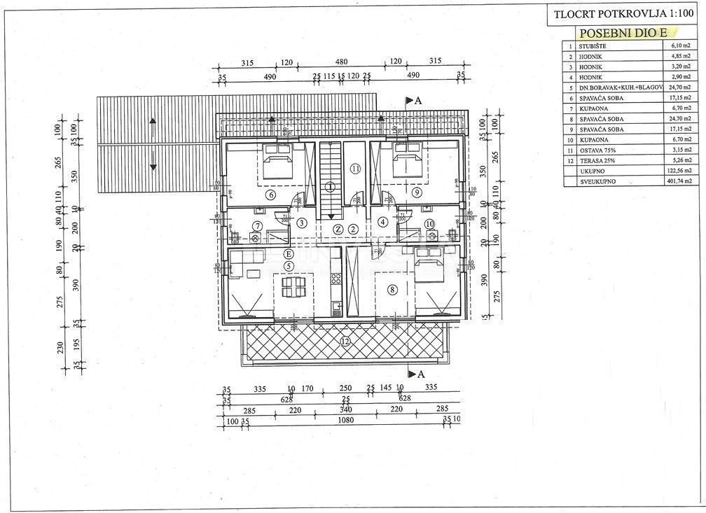 Poreč okolica - stanovanje E 122,56 m2 v mansardi, novogradnja