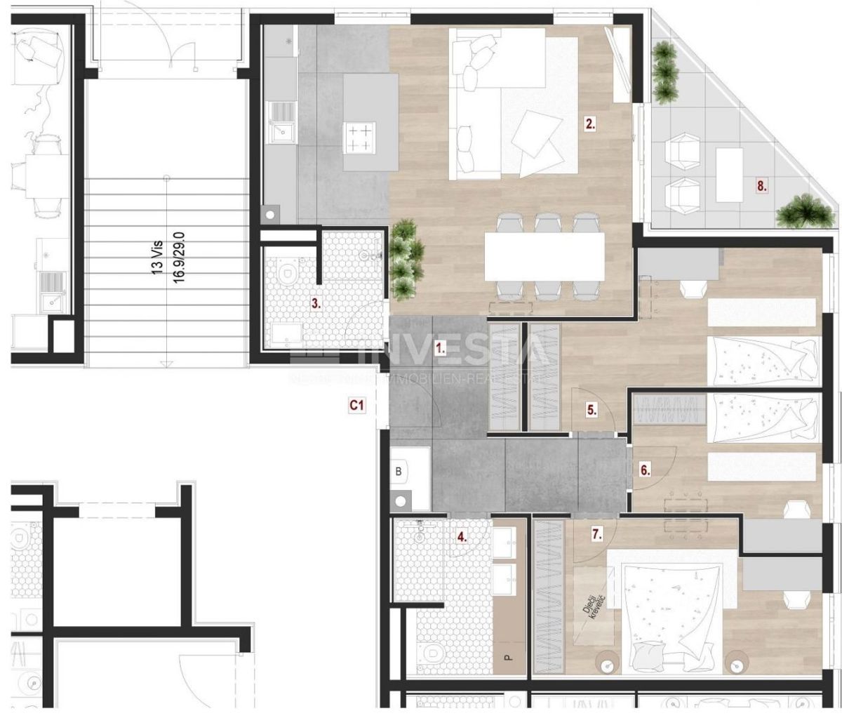 Center Pule, SMART HOME stanovanje 96m², parkirišče