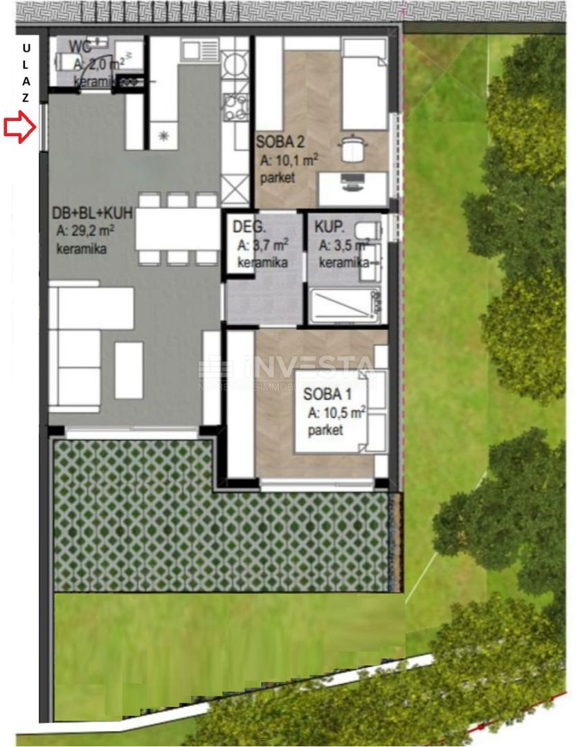 OPATIJA – luksuzni apartma s pogledom na morje, garažnim mestom in vrtom