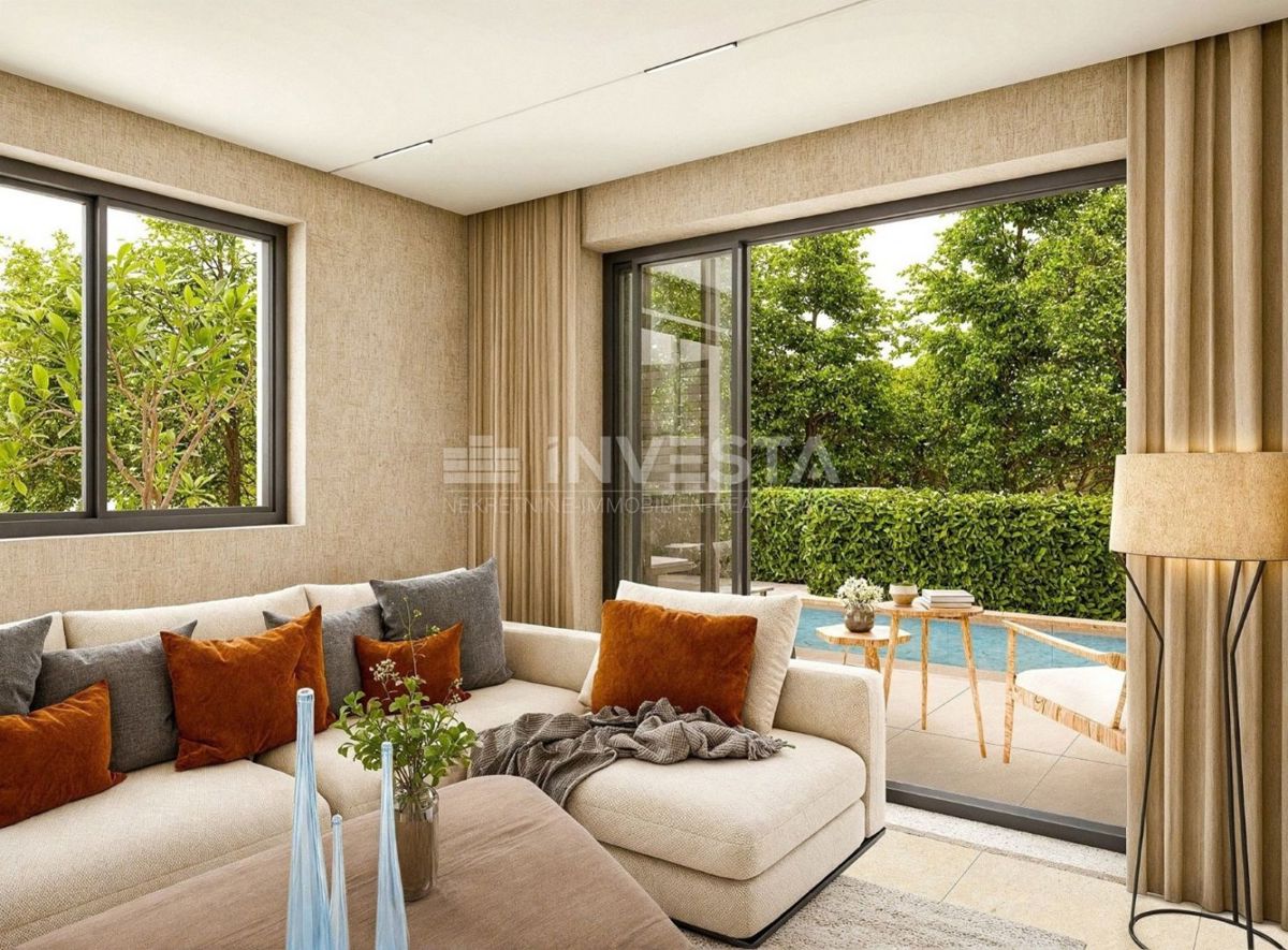 Medulin, Premantura, luksuzno stanovanje 99 m² s bazenom, vrtom in 2 parkirnima mestoma