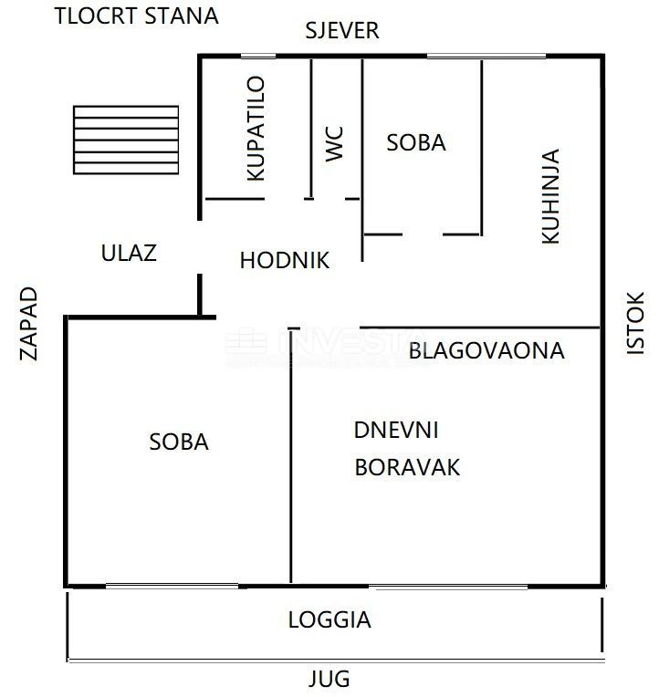 Hrvaška, Istra, center Pule - sončno stanovanje 58m² z veliko ložo