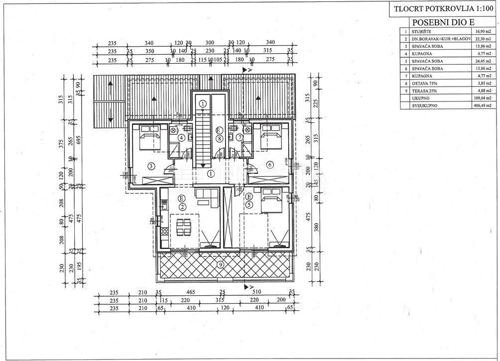 Poreč okolica - stanovanje E 110 m2 v mansardi, novogradnja