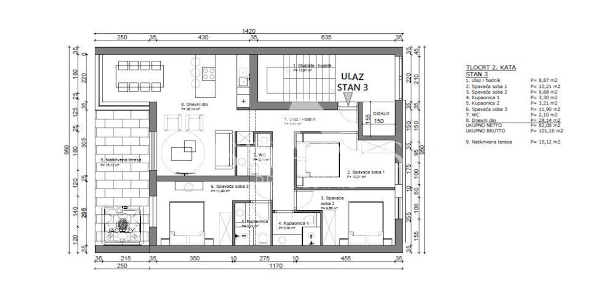 Poreč - Luksuzni Penthouse v 2. nadstropju v stavbi z dvigalom - 900m od morja