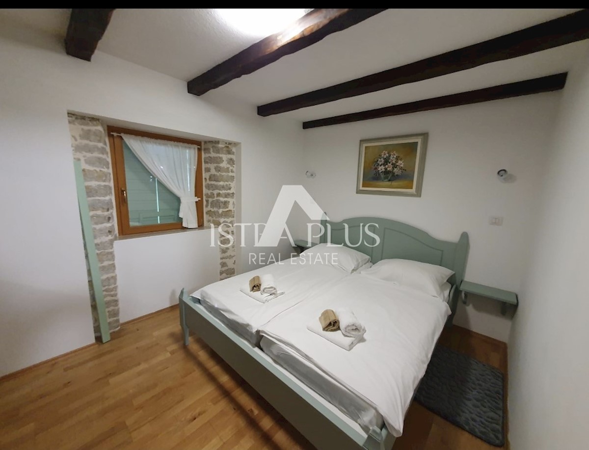 Kamnita hiša z bazenom + apartma, pogled na Motovun