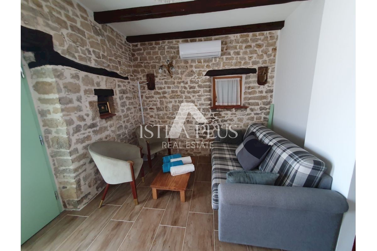 Kamnita hiša z bazenom + apartma, pogled na Motovun