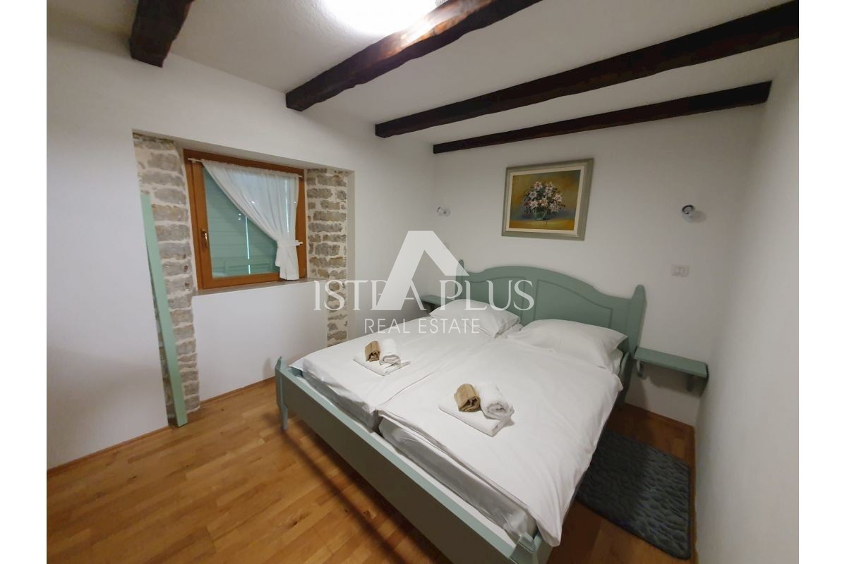 Kamnita hiša z bazenom + apartma, pogled na Motovun