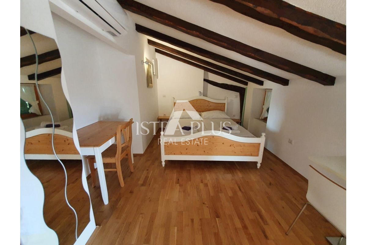 Kamnita hiša z bazenom + apartma, pogled na Motovun