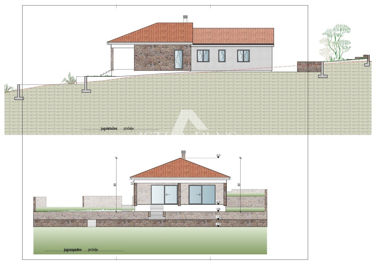 Gradbeno zemljišče z projektom, obdano z neokrnjeno naravo