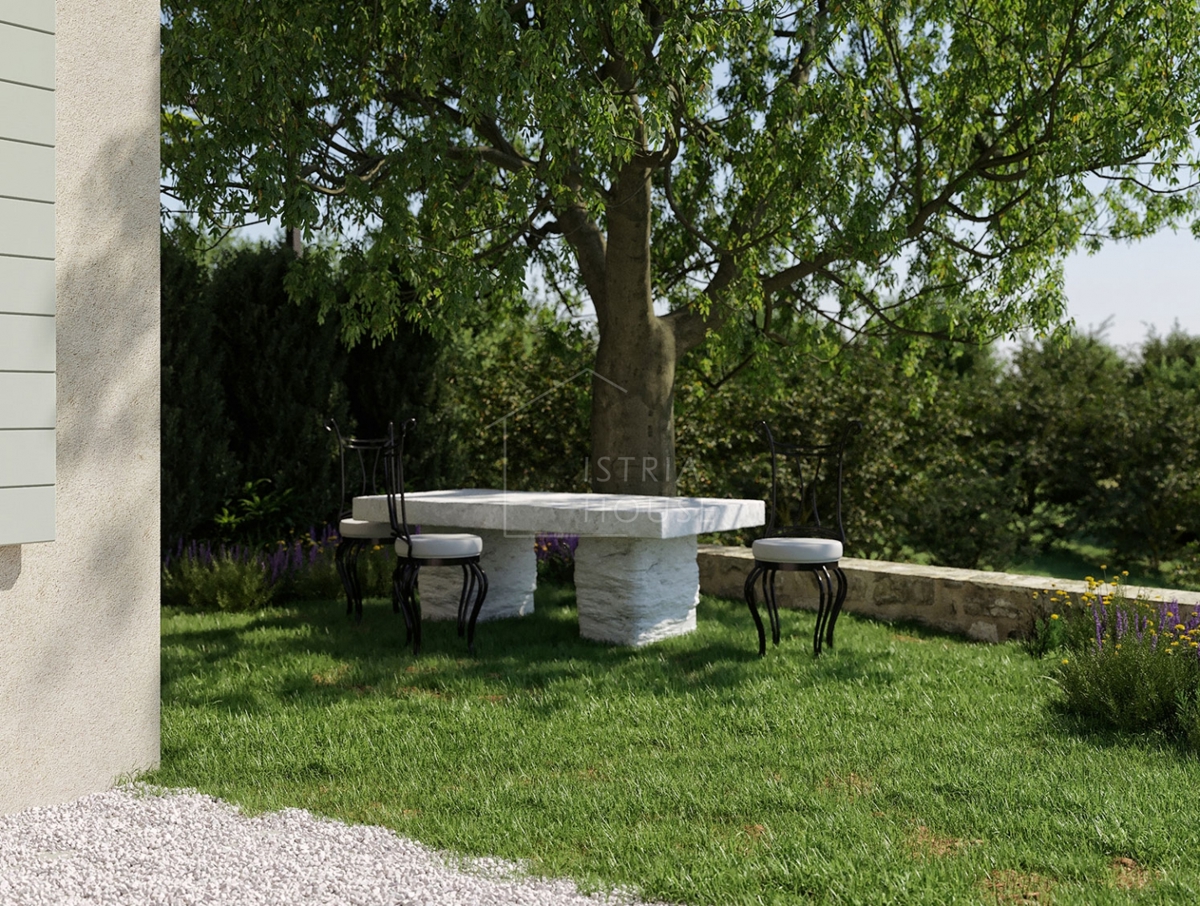Novigrad, okolica, nova kamnita hiša s pogledom na morje