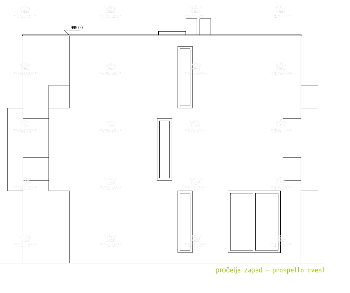 Istra, Murine, gradbeno zemljišče 900 m2, projekt za 6 stanovanj, gradbeno dovoljenje, 9 parkirnih mest
