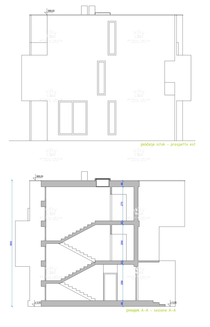 Istra, Murine, gradbeno zemljišče 900 m2, projekt za 6 stanovanj, gradbeno dovoljenje, 9 parkirnih mest