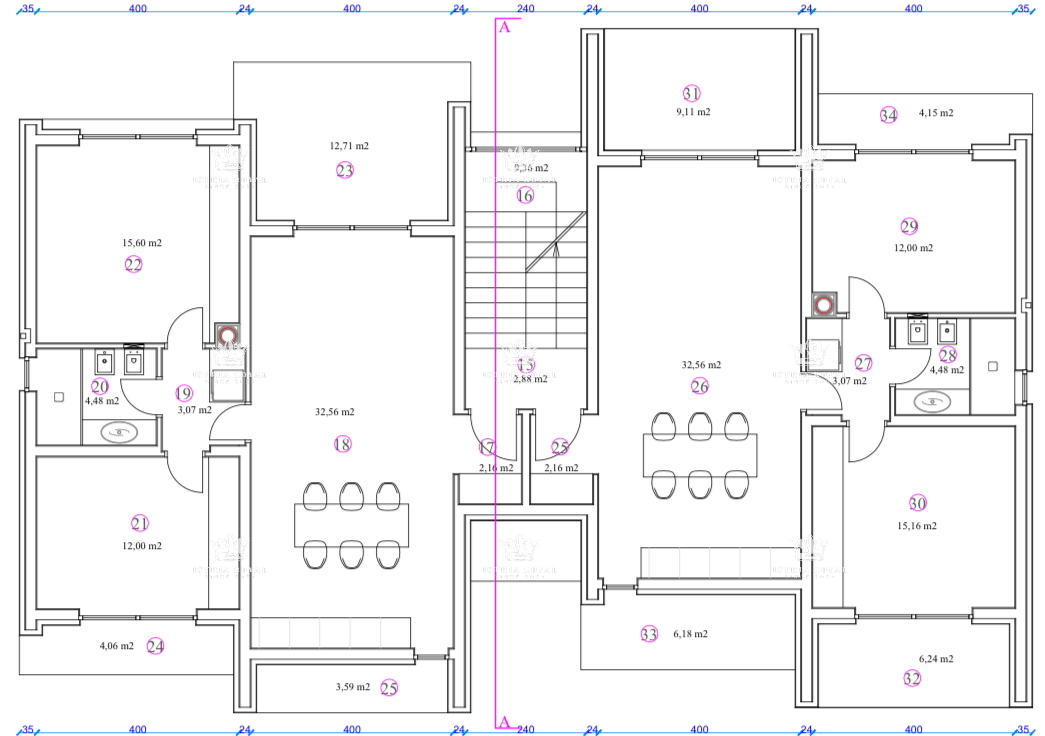 Istra, Murine, gradbeno zemljišče 900 m2, projekt za 6 stanovanj, gradbeno dovoljenje, 9 parkirnih mest