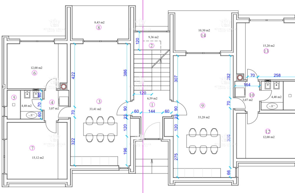 Istra, Murine, gradbeno zemljišče 900 m2, projekt za 6 stanovanj, gradbeno dovoljenje, 9 parkirnih mest
