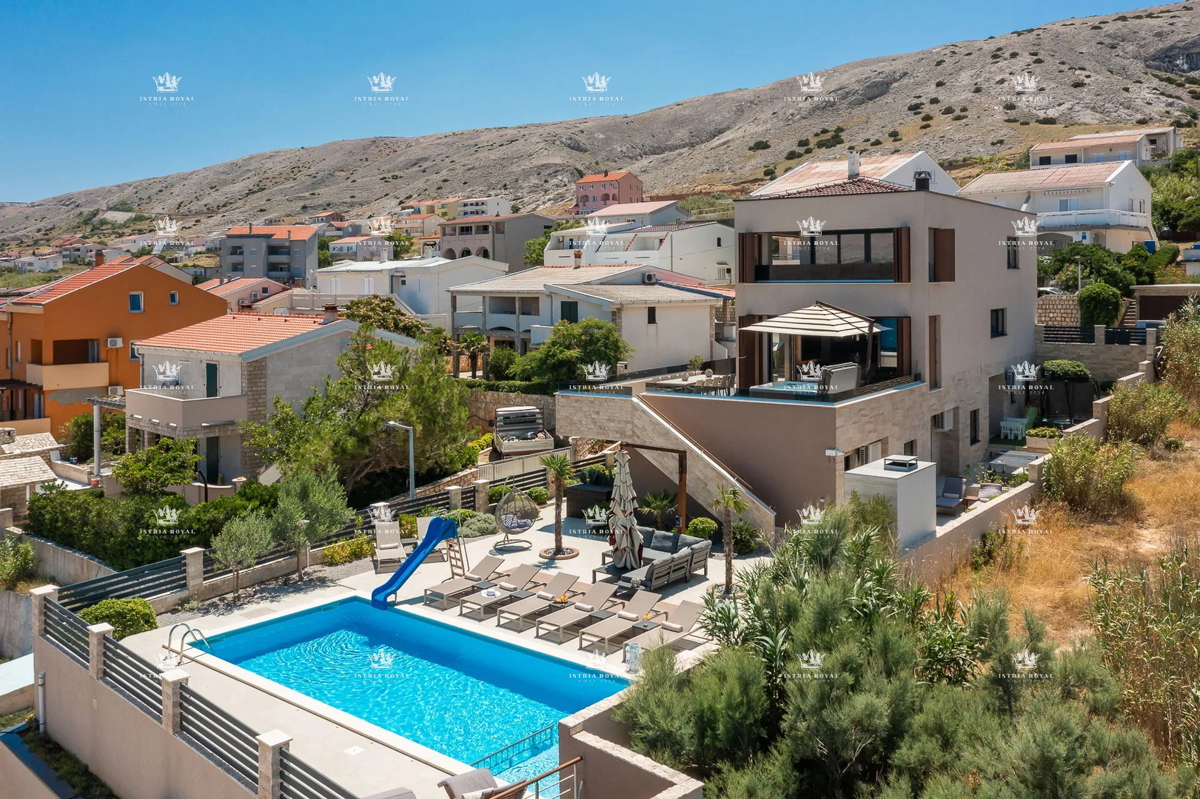 Luksuzna vila z razgledom na morje in bazenom – Pag, 130 m od plaže