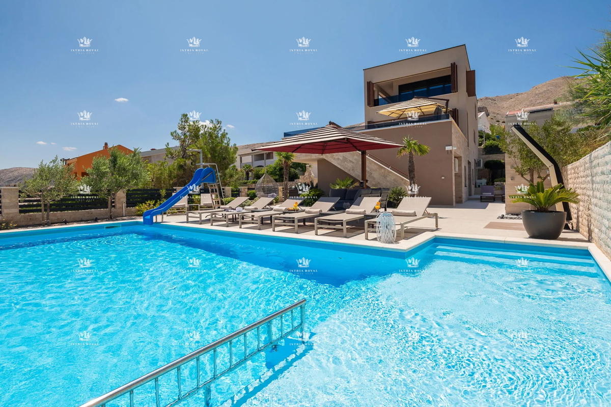 Luksuzna vila z razgledom na morje in bazenom – Pag, 130 m od plaže