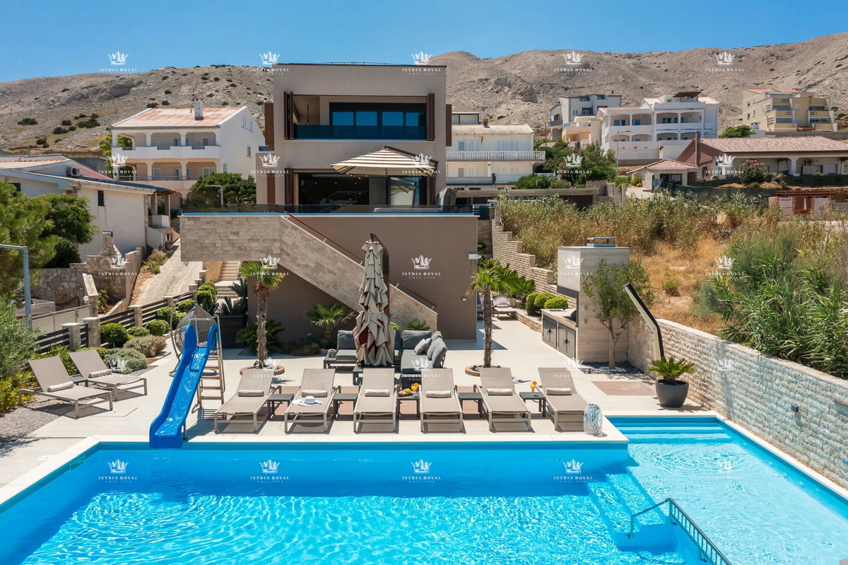 Luksuzna vila z razgledom na morje in bazenom – Pag, 130 m od plaže