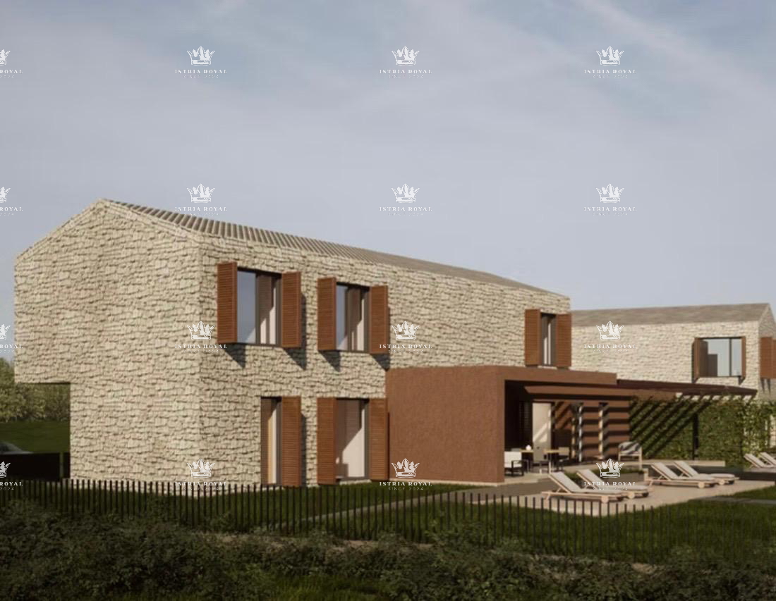 Istra, Vizinada, Bajkini, 3 gradbene parcele 5172 m2, za 3 vile, v bližini vinske kleti Rossi, vrhunski razgled