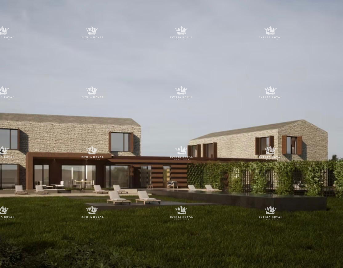 Istra, Vizinada, Bajkini, 3 gradbene parcele 5172 m2, za 3 vile, v bližini vinske kleti Rossi, vrhunski razgled