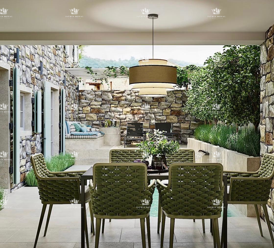 Istra, Kastelir, Rojci, obnovljena stara istrska hiša 183 m2 z bazenom, zemljišče 153 m2, pogled na morje, vinska klet, savna