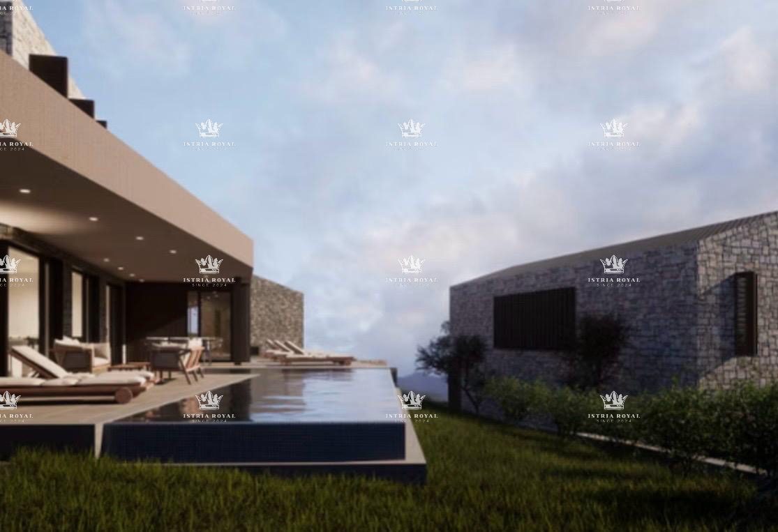 Istra, v bližini Oprtlja, Kalegarići, gradbena parcela 3042 m2 za 4 vile, vsa infrastruktura v neposredni bližini, vrhunska lega