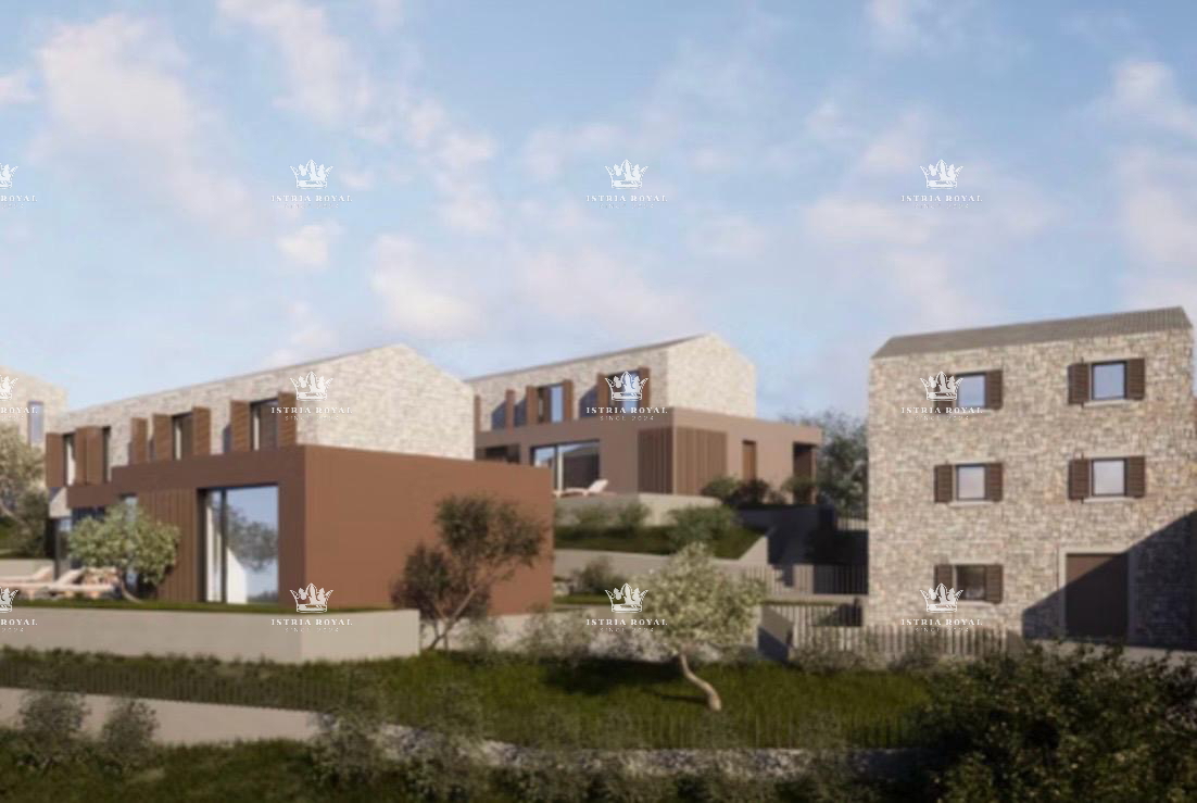 Istra, v bližini Oprtlja, Kalegarići, gradbena parcela 3042 m2 za 4 vile, vsa infrastruktura v neposredni bližini, vrhunska lega