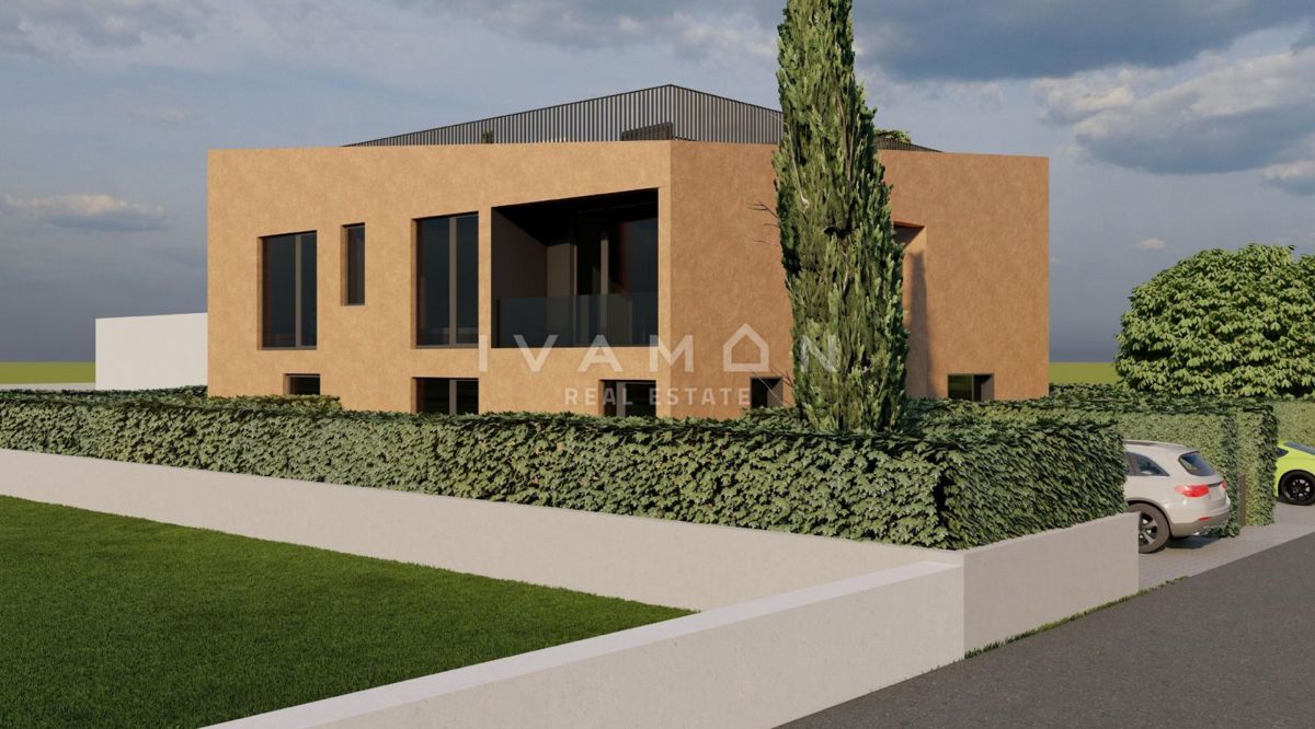 Dvosobno stanovanje s strešno teraso, 4 km od Poreča