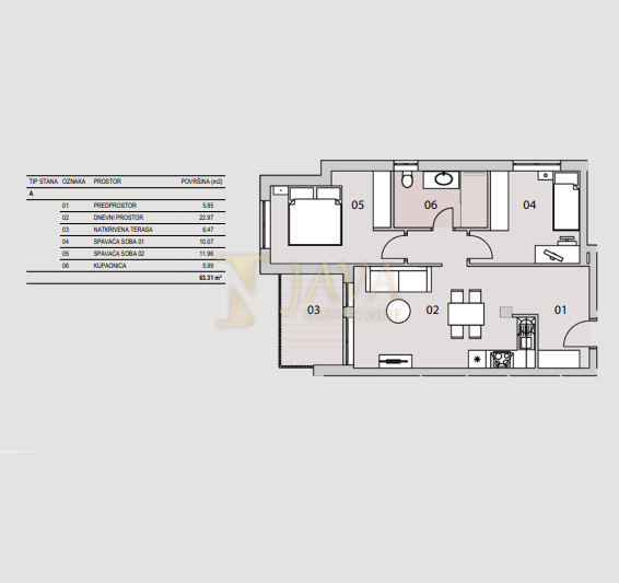 Stanovanje Rešetari, Kastav, 63,31m2