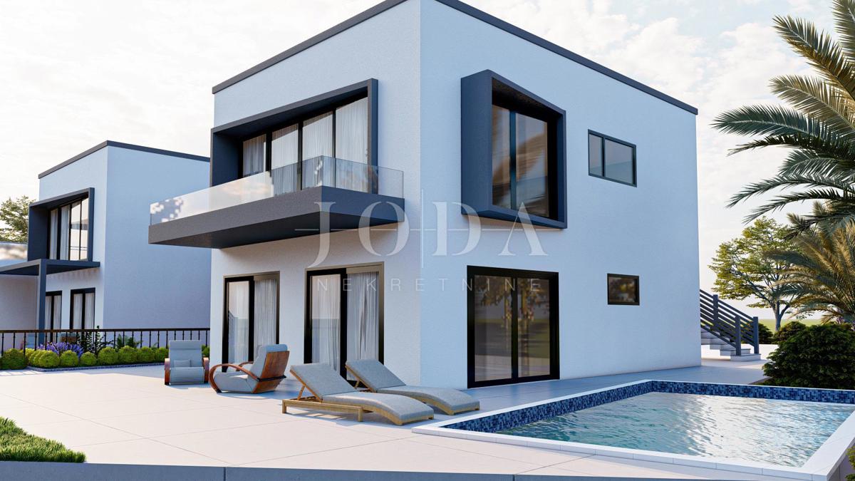 Villa s bazenom i pogledom na more na otoku Krku 