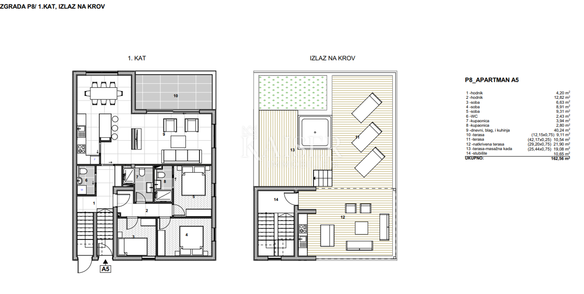 Trogir, Čiovo - luksuzni penthouse s tremi spalnicami ob morju, 162,56 m2