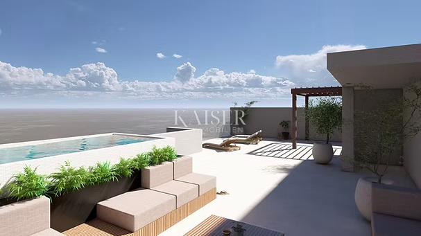 Zadar – Zaton | Ekskluzivni penthouse z zasebnim dvigalom in strešno oazo v prvi vrsti do morja