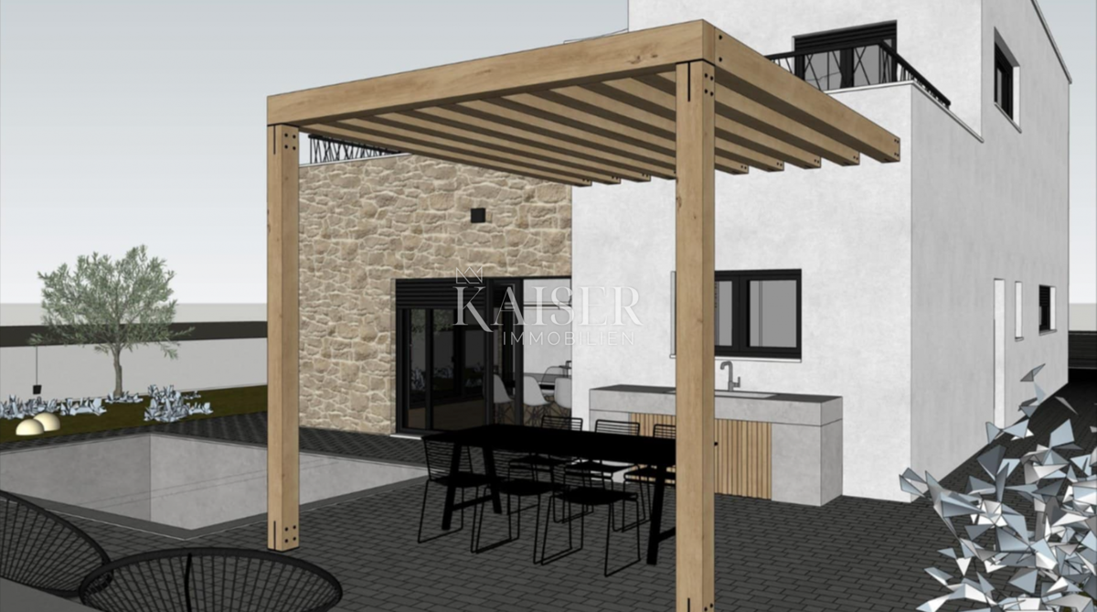 Vodice - Moderna dvonadstropna vila z garažo in prostornimi terasami